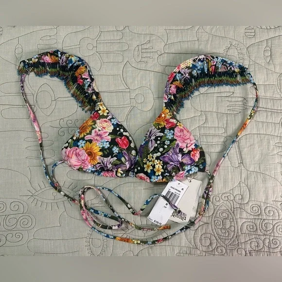 Agua Bendita Rosie Dreamin Bikini Top NWT Size M Beaded Straps - Picture 7 of 12